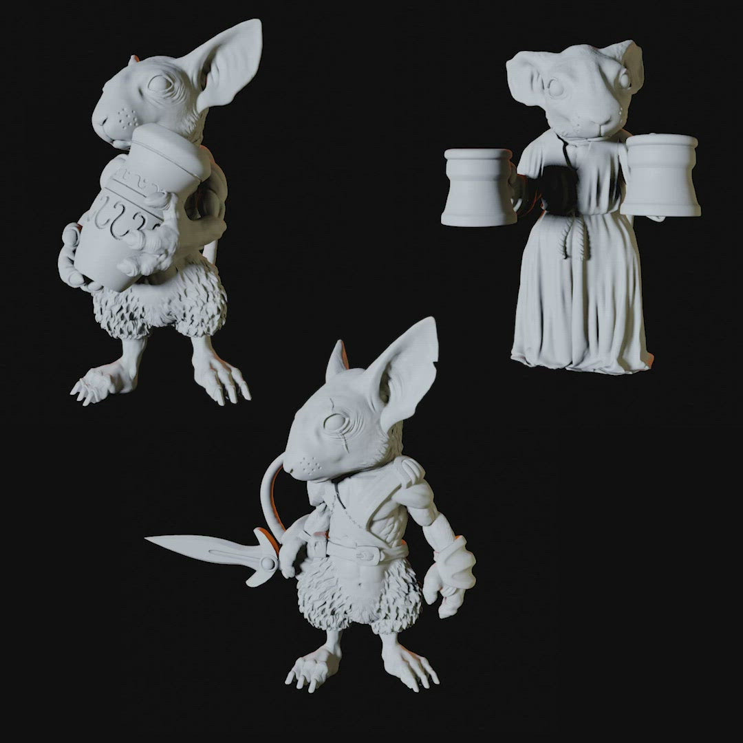 Three Mousling Commoners Miniatures for Dungeons and Dragons - Myth Forged