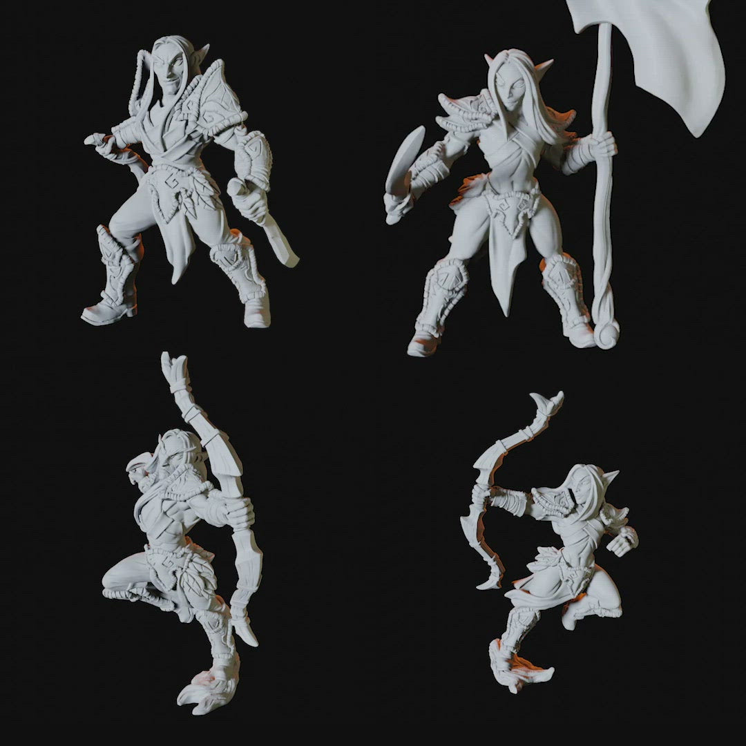 Four Wood Elf Miniatures for Dungeons and Dragons - Myth Forged