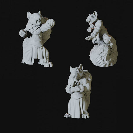 Three Nutchkin Squirrel Monks Miniatures for Dungeons and Dragons - Myth Forged