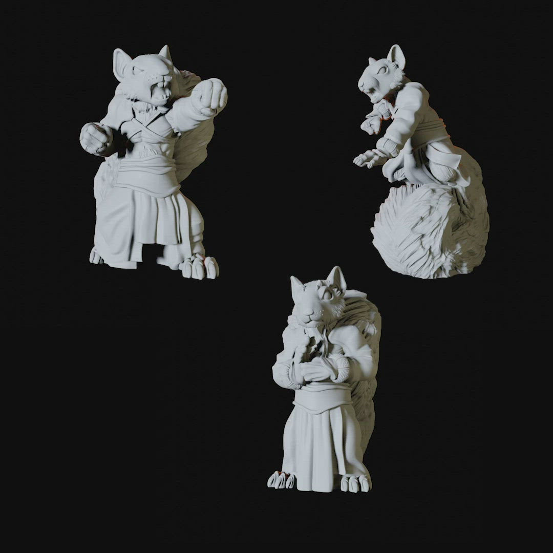 Three Nutchkin Squirrel Monks Miniatures for Dungeons and Dragons - Myth Forged
